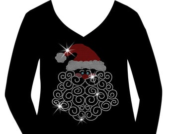 Christmas Swirly Santa Beard Rhinestone Mega Bling Shirt, Marry Christmas Spangle, Reindeer Sparkle Bling, Ladies Christmas Party Bling T