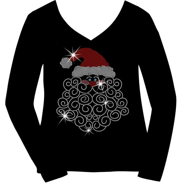 Christmas Swirly Santa Beard Rhinestone Mega Bling Shirt, Marry Christmas Spangle, Reindeer Sparkle Bling, Ladies Christmas Party Bling T