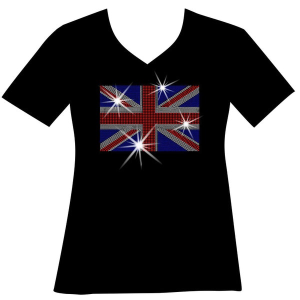 British Union Jack Flag RHINESTONE Mega Bling Shirt, British Flag Bling T, Made in America with British Parts, I Love Britain Bling Shirt