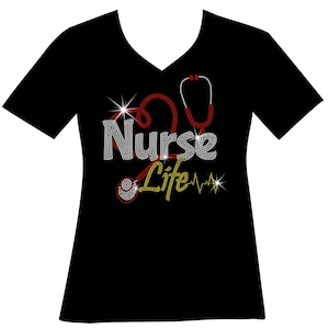 Nurse Life Ladies RHINESTONE Mega Bling Shirt, Choose your Colors Nursing is my Super Power Bling T, Nurse Gift Bling T, Mother's Day Gift T