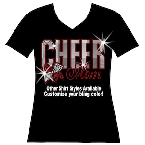 Cheer Mom with Cheer Bow RHINESTONE Mega Bling Shirt, Matching Cheer Mom Bling, Cheer Competition Shirt Mothers Day Cheer Gift, Custom Cheer