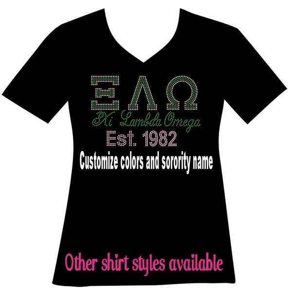 Custom Sorority Reveal College Chapter Greek Letters Ladies RHINESTONE Mega Bling Shirt Sorority Sisters Custom Bling Shirt Custom Sorority