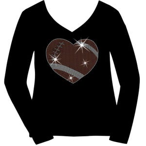 Football Heart Team Spirit RHINESTONE Mega Bling Shirt, Ladies Football SPANGLE T, Customize your Team Colors Bling T, Football Pride Shirt