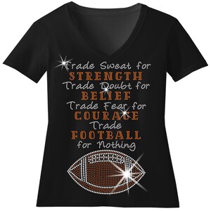Trade Football for Nothing Football Mom Team Spirit RHINESTONE Mega Bling Shirt SPANGLE Football Mom T Ladies Matching Football Team Pride T