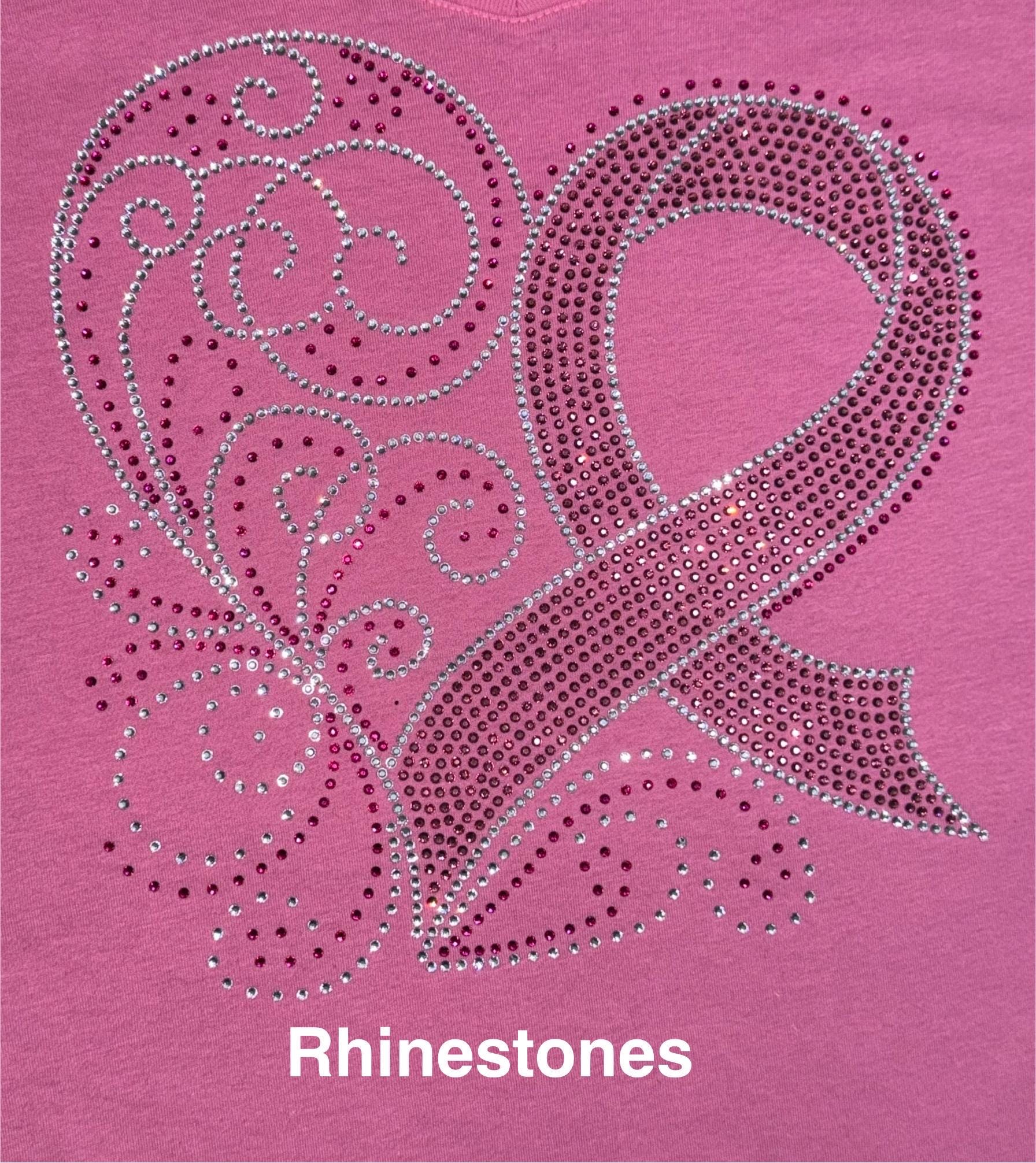 Swirly Heart Breast Cancer Awareness Pink Rhinestone Mega
