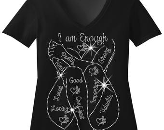 I Am Enough Tee: Inspirational Self-Love Shirt (Rhinestone Bling)
