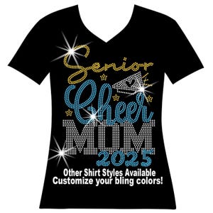 Custom Senior Cheer Mom Megaphone Rhinestone Mega Bling Shirt Bedazzled Senior Cheer Sweatshirt Matching Cheer Team Competition Sparkle Tee