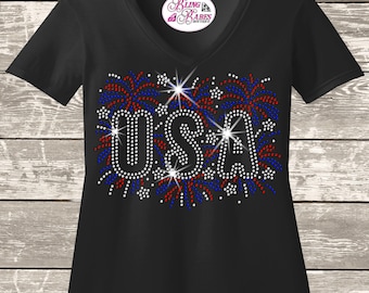 4th of July Bling Shirt - Sparkly USA Fireworks Design