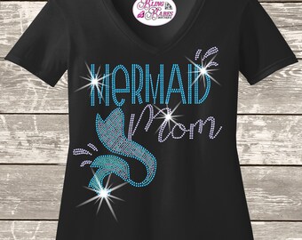 Mermaid Mom Shirt, Sparkly Mermaid Mama Tee, Beach Mom Gift, Ocean Lover Shirt, Rhinestone or Spangle Mermaid Apparel
