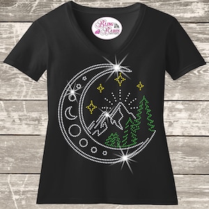Celestial Rhinestone Shirt: Moon, Mountains & Stars (Unisex Fit)