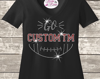 Go [Custom Football Team] Rhinestone Shirt | Personalized Football Bling Tee | Sparkly Game Day Shirt