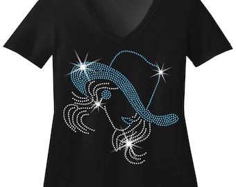 Cowgirl with Hat Rhinestone Bling Shirt Bedazzled Country Girl Sweatshirt Cowgirl Sequence shirt Boots On The Ground Sparkle Where Them Fans