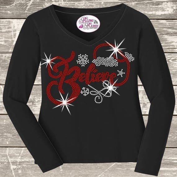Rhinestone Christmas Shirt: Religious Santa Sparkle Bling Sweatshirt