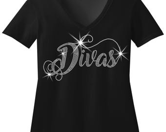 Diva Rhinestone Shirt, Sparkly Diva Graphic Tee, Glam Bling Shirt for Women, Fashion Statement Tee, Gift for Her