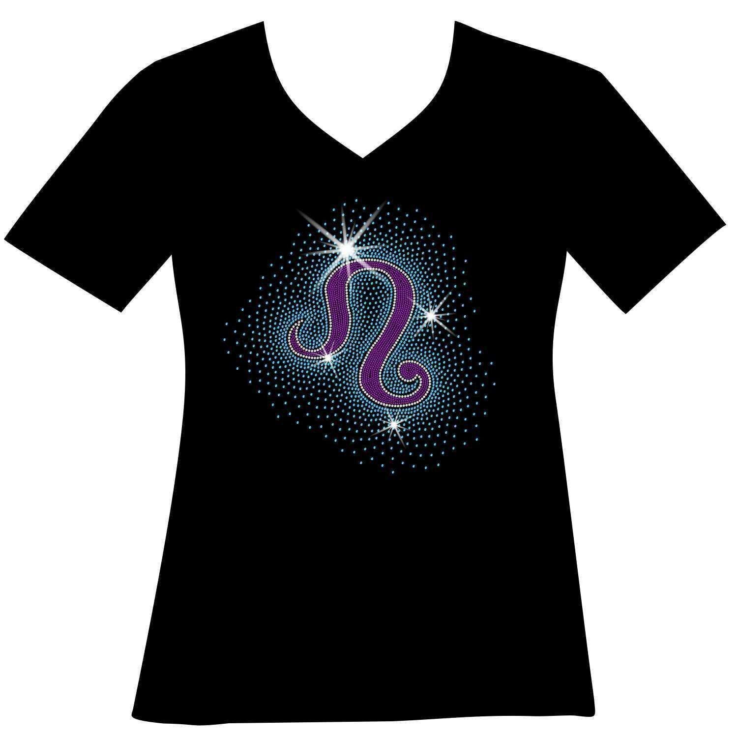 Leo Zodiac Sign Rhinestone Shirt, Lion Tail Astrological Bling Apparel