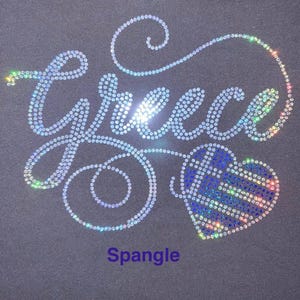 Greek Flag Rhinestone Bling Shirt Cursive Greece with Greek Heart Flag Bedazzled Sweater Greek Pride Sparkle Top Hellas Sequence T shirt image 3
