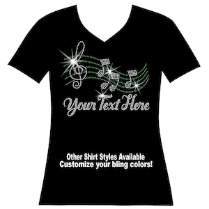 Sheet Music with Notes Add your Custom Words RHINESTONE Mega Bling Shirt I&#39;m Only Here For the HalfTime Show Band Mom Drumline, Music Notes