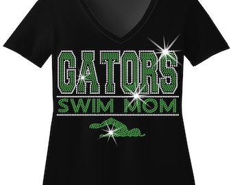 Custom Swim Mom Team Rhinestone Bling Shirt Ladies Personalized Swim Sweatshirt Customizable High School Swim Top Swim Team Spirit School T