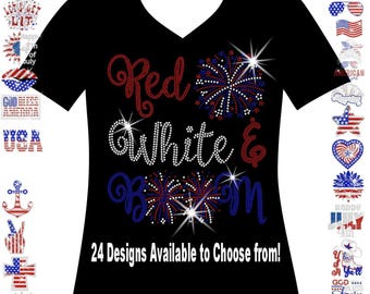 Ladies Black 4th of July Mega Bling Rhinestone Shirt , Ladies 4th of July Shirt, Woman's July 4th Bling, Independence Day Shirt, Patriotic T