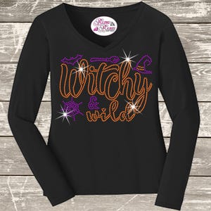 Halloween Witchy and Wild Rhinestone Bling Shirt, Cute Witches T Halloween Costume Wear, Nurse Sparkle Fall Sweater, Halloween Bedazzled Tee
