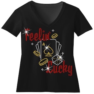 Feelin' Lucky Gambling Cards and Slots RHINESTONE Mega Bling Shirt, Las Vegas Birthday Shirt, Girls Trip, Vegas Birthday Queen, Black Jack T