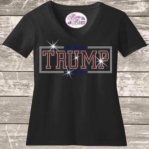 Trump Rhinestone Tee, Sparkly Stars, Patriotic USA Shirt (Unisex S-XXL)