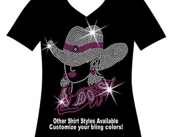 Cowgirl with Hat Rhinestone Bling Shirt Cowgirls Bedazzled Sweatshirt This Aint Texas Sparkle Top Boots and Bling It's a Cowgirl Thing Shirt