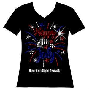 Happy 4th of July Firework RHINESTONE Mega Bling Shirt, July 4th Squad T, Memorial Day Sparkle T, Ladies 4th of July Bling T God Bless USA