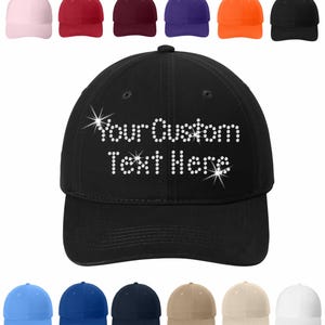 Custom Words Baseball Cap Rhinestone Mega Bling,  Brushed Twill Unstructured Cap, Sports Team Baseball Cap, Football Mom, Cruise Bling Hat