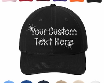Custom Words Baseball Cap Rhinestone Mega Bling,  Brushed Twill Unstructured Cap, Sports Team Baseball Cap, Football Mom, Cruise Bling Hat