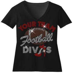 Custom Team Football Divas RHINESTONE Mega Bling Shirt, Game Day Bling, Football Mom Bling, I'm a Football and Wine Kinda Girl, Just a Lady