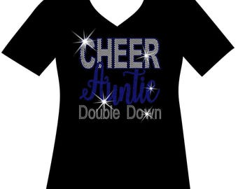 Custom Cheer Aunt Auntie Rhinestone Bling Shirt Cheer Squad Matching Family Cheer Sparkle Sweatshirt Custom Team Color Bedazzled Cheer Gear