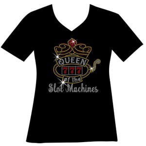 Queen of Slots Rhinestone Shirt: Vegas Gambling Bling Tee