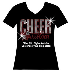 Cheer Mom with Cheer Bow Rhinestone Bling Shirt Matching Cheer Mom Bedazzled Mommy Sweatshirt Cheer Competition Top Mothers Day Cheer Gift