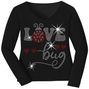 Love Bug Ladybug Rhinestone Shirt | Valentine Sparkle Bling Graphic Top