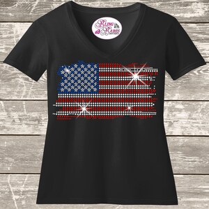 Rhinestone American Flag Shirt: Distressed Sparkle - Patriotic Tee