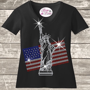 Statue of Liberty Rhinestone Shirt | American Flag Bling Tee | Patriotic Sparkle Shirt