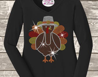 Cute Rhinestone Turkey T-Shirt - Sparkly Thanksgiving Outfit for Women