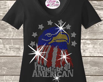 Patriotic Rhinestone Shirt: Sparkly Eagle Design, USA Flag Tee