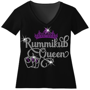 Custom Rummikub Queen with Crown and Game Pieces Rhinestone Bling Shirt Bedazzled Rummikub Game Gift Sweatshirt Board Gamer Gift Sparkle T