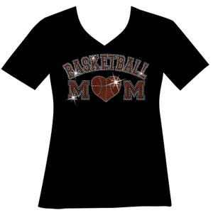 Custom Basketball Mom Heart RHINESTONE Bling T shirt Ladies Basketball Sweater Team Color Basketball Spirit Sparkle Tshirt Basketball Mom T