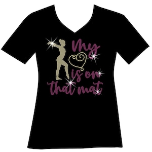 My Heart is on that Mat Gymnastics Tumbling Mom RHINESTONE Mega Bling Shirt, Gymnastics Mom SPANGLE T, Matching Sparkle Dance Bling  T Shirt