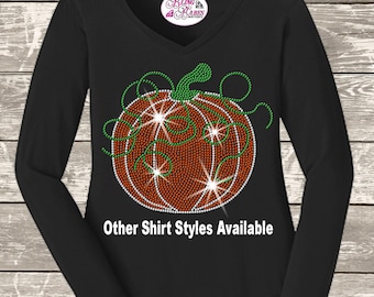 Dazzling Swirly Pumpkin T-Shirt | Premium Rhinestone Fall Design | Unique Women's Bling Top