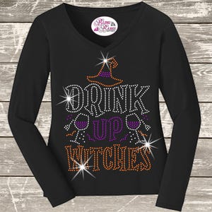 Halloween Drink Up Witches Rhinestone Bling Shirt, I&#39;m Just Here For the Boo&#39;s, Ladies Sassy Witch Tee, Fall Season Nurse Teacher T shirt