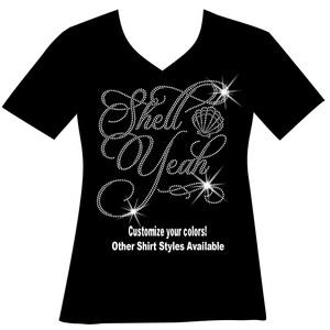 Shell Yeah RHINESTONE Mega Bling Shirt, Girls Vacation Bling, Bestie Matching Cruise Bling T, Oh Sip It's a Girl Trip, Bachelorette Party T