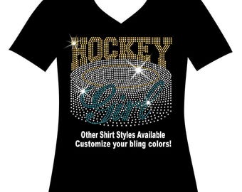 Hockey Girl Rhinestone Bling Shirt, Hockey Mom Sweatshirt Hockey Sister Sparkle Hockey Rink I'm Cold Hockey Mom Hockey Mama T-Shirt Game Day