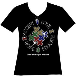 Autism Circle Hope Love Educate Accept Autism Circle Rhinestone Bling Shirt Special Education Autism Mom Teacher T Gift Para Gift Sweatshirt