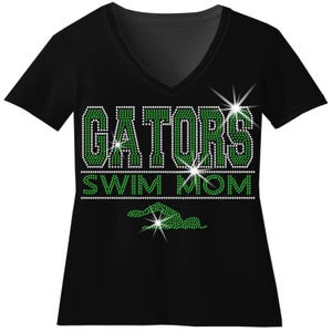 Custom Swim Mom Team Rhinestone Bling Shirt Ladies Personalized Swim Sweatshirt Customizable High School Swim Top Swim Team Spirit School T