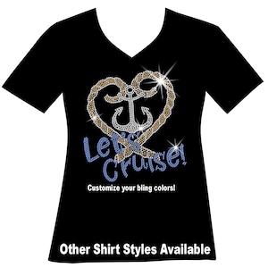 Let&#39;s Cruise Heart Rope and Anchor Rhinestone Bling Shirt Matching Family Sparkle Cruise Sweatshirt Birthday Diva Friends Bachelorette Top