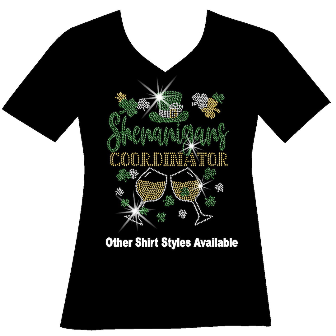 Shenanigans Coordinator Wine Glasses Saint Paddy's Day RHINESTONE Mega